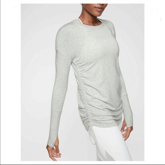 Athleta- Grey Drishti Ruched Long Sleeve Sweatshirt- XS - Picture 1 of 7